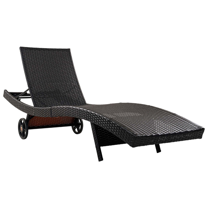 Ensemble de chaises longues de 80 pouces en osier de patio, ensemble de 2 chaises d'extérieur inclinables en rotin avec roulettes, table d'appoint coulissante et conception ergonomique pour la détente au bord de la piscine