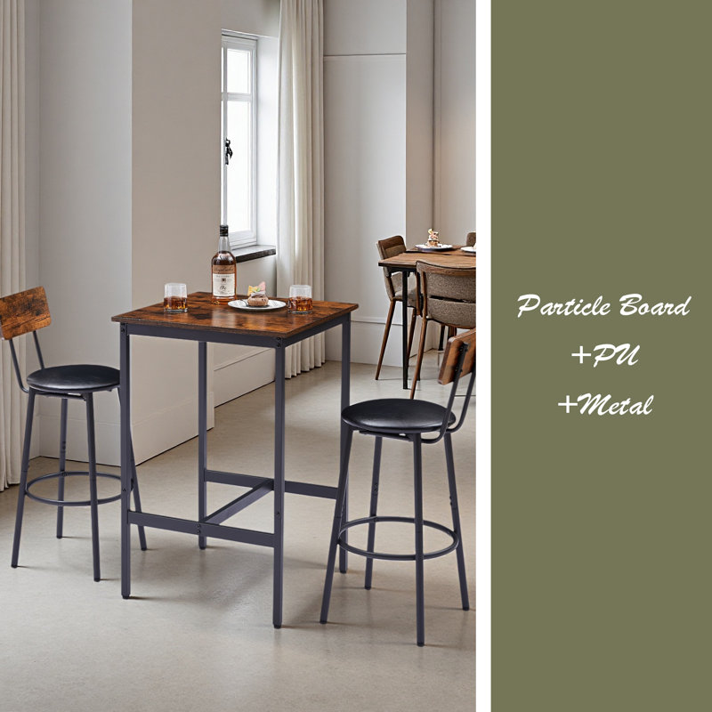 Ensemble de table de bar avec 2 tabourets de bar et siège souple en polyuréthane, Brun, Brun / Noir, Noir