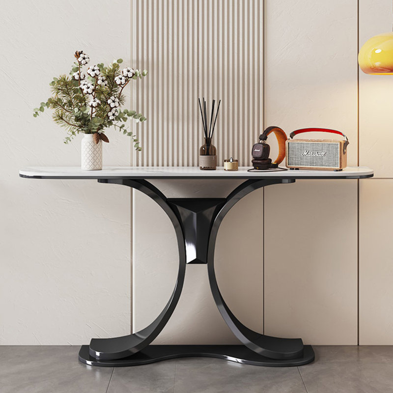 Console légère et luxueuse, Blanc; gris clair, H 31,5 po x l 47,2 po x P 11,8 po, Noir