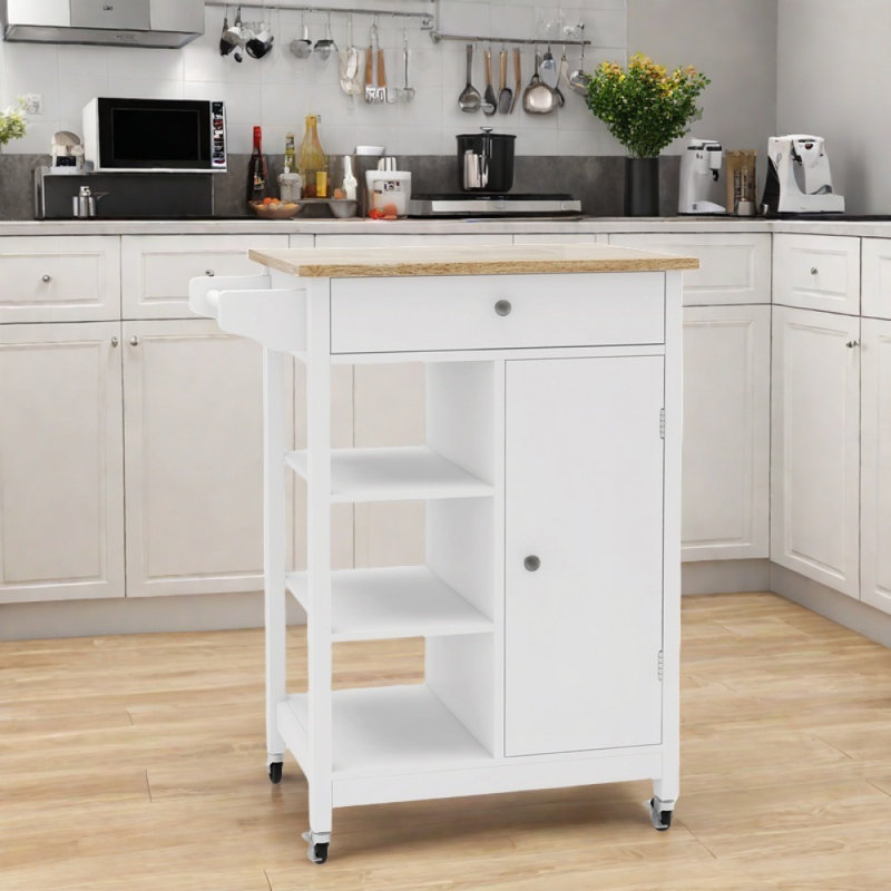 Kitchen Island with Rubber Wood Table Top