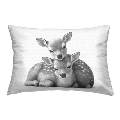 Two Cuddling Fawns Printed Outdoor Throw Pillow Design by Annalisa Latella
