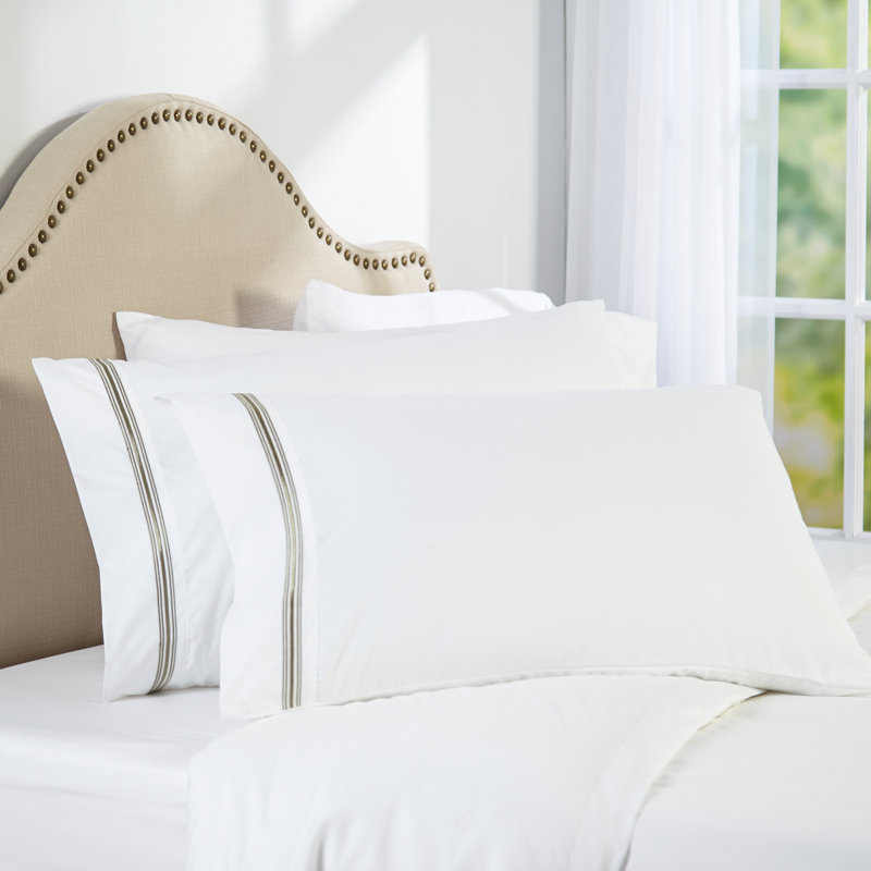  Ensemble de draps en percale en microfibre à rayures satinées 1800, Sauge, Taie d'oreiller pour très grand lit californien