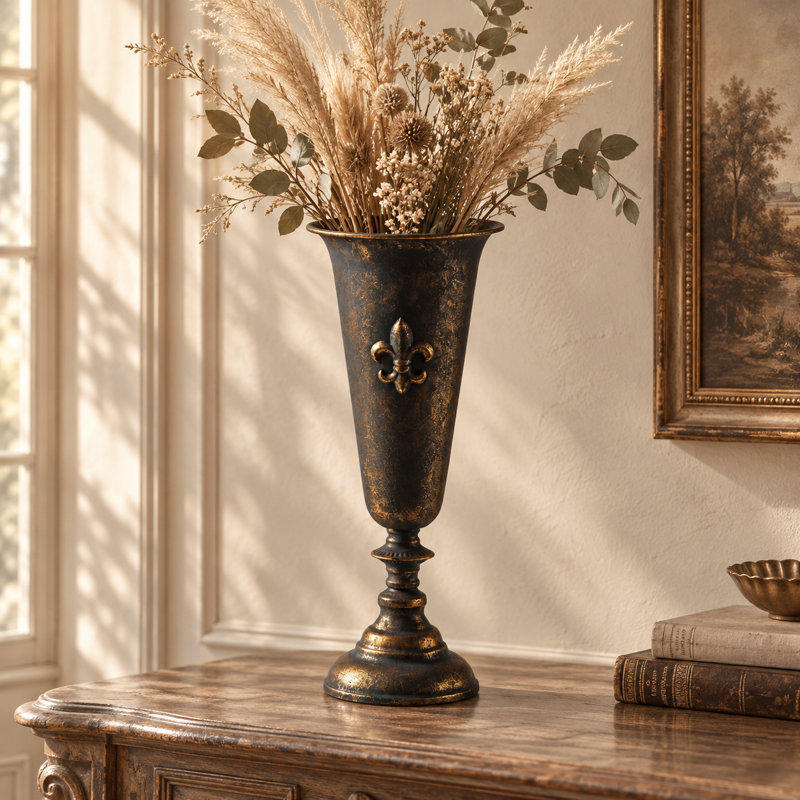 Vase de table en métal 17 "avec base piédestal French Country