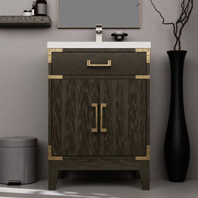 24" W X 18" D Brown Oak Bath Vanity, Acrylic Countertop, Mirror, Faucet 24 In. 18 Vanity In Oak, With