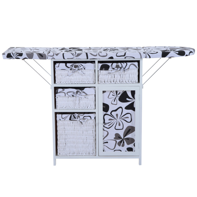 Crédence 4 tiroirs 51,2" wide Chaunte, Blanc/Noir