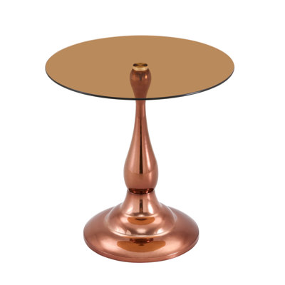 Small metal side table, modern rose gold metal round-edge table with a glass top measuring approximately 19.6 inches in diameter. Ideal for use next to a bed or sofa, in living rooms, bedrooms, etc.