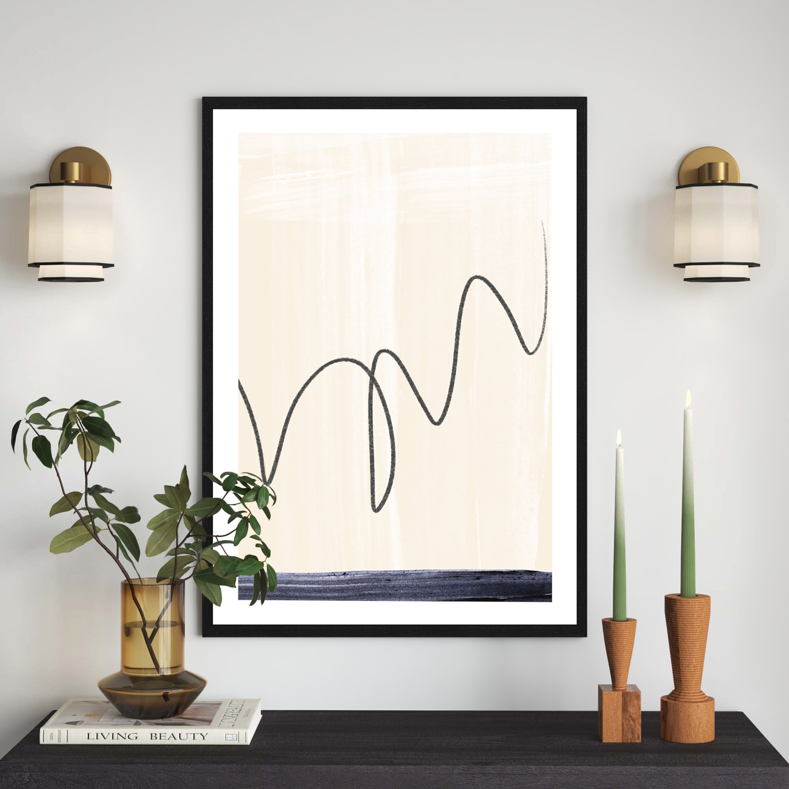 Tigerlily "Departured II" Painting, Black Framed Paper, 41.5" H x 29.5" W x 0.75" D