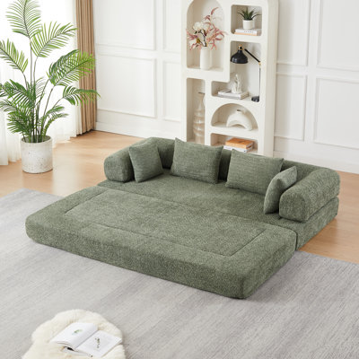 78.9-inch convertible sleeper sofa chenille foldin..., , Chenille, Sponge+Spring, 1 Piece, Sleeper Sofa, Green, Convertible sleeper sofa with soft che