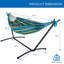 Double hamac avec support en acier peu encombrant, étui de transport portable et coussin de tête, capacité de 450 livres (rayure Oasis)