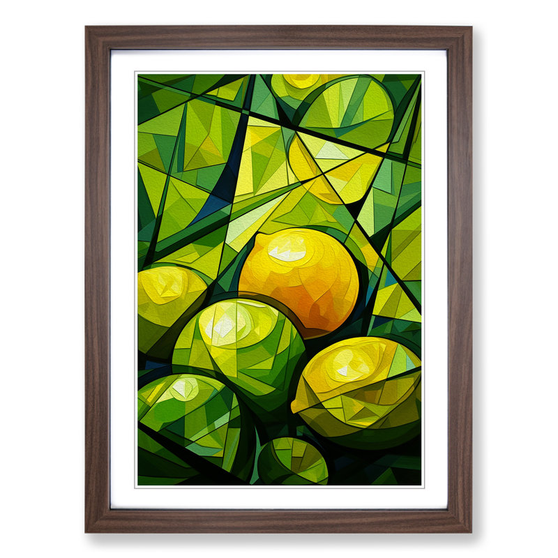 Lime Fruit Cubism - Single Picture Frame Print on Wood, Walnut Framed, 46cm H x 34cm W x 2cm D