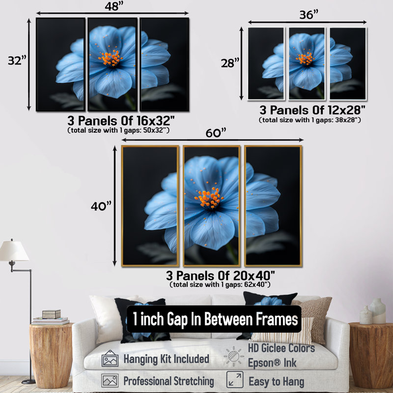 Bleu orange délicat Marigold Photo II - ensemble d'art mural souci, H 28 po x l 36 po x P 1 po