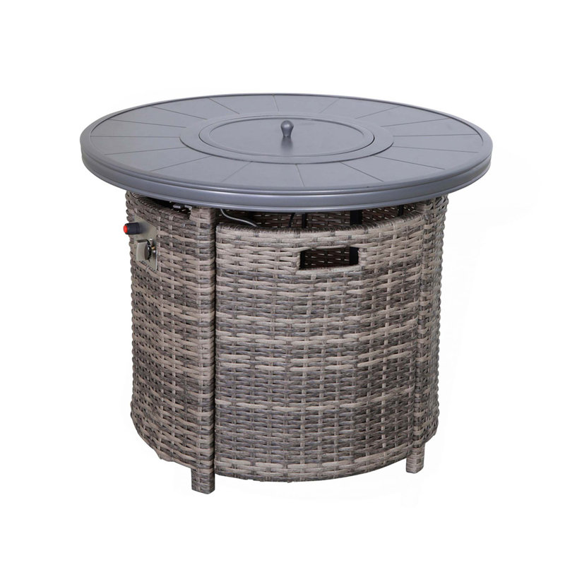 Table de foyer d'extérieur en aluminium avec couvercle H 25 po x l 32 po, Mélange de gris