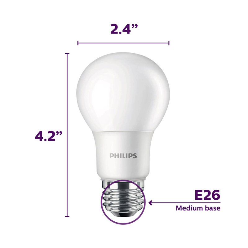 Philips A19 E26 (Medium) LED Bulb Daylight 100 Watt Equivalence 4 pk
