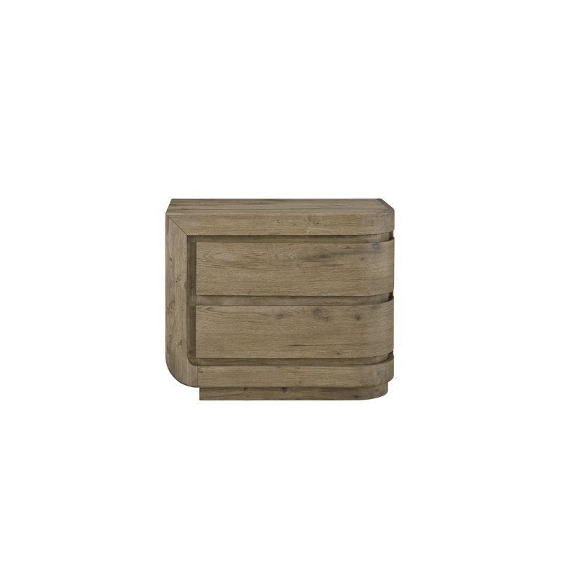 Zina Left Nightstand with USB Charging and Soft-Close Drawers in English Knotty Oak Veneer
