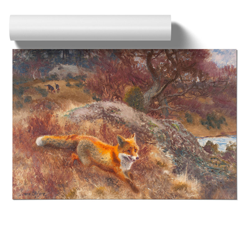 Fox And Hunting Dogs Vol.3 by Bruno Liljefors - No Frame Painting, 21cm H x 30cm W x 0.1cm D