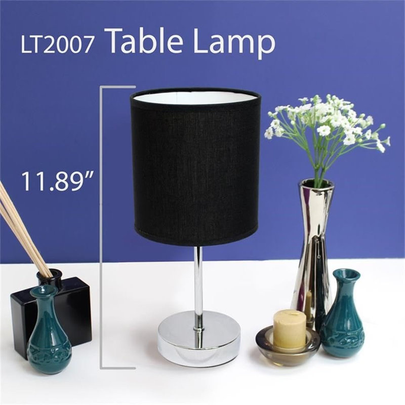  Chrome Mini Basic Table Lamp with Fabric Shade for Desk or Bedroom, Black