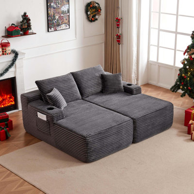Canapé modulaire 69 po Cloud, méridienne en forme de L avec méridienne en forme de R avec assise profonde et confortable canapé 2 places pour salon moderne (tissu moelleux)