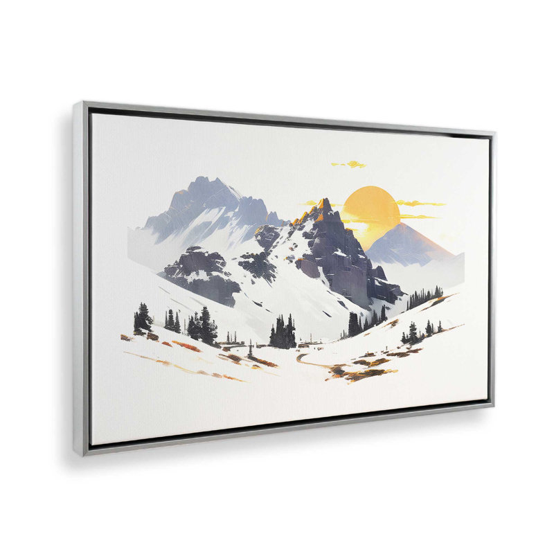 Impression sur toile Snowy Peaks at Sunrise, Cadre flottant en chrome poli, H 8,75 po x l 12,75 po x P 1,75 po