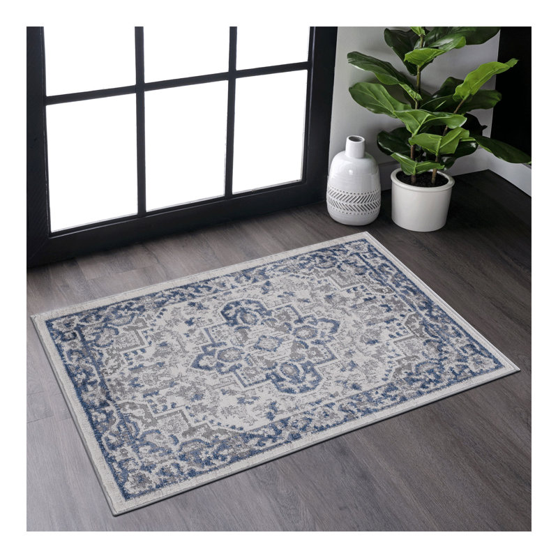 Collection Blue / Grey / Oriental Area Rug, Rectangle 2' x 3'