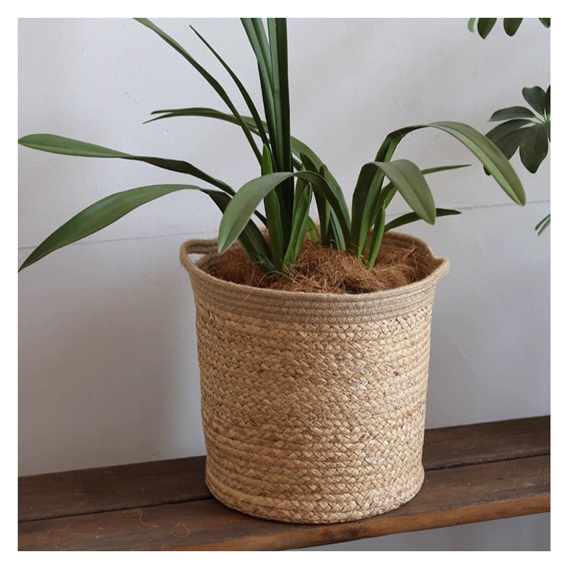 Natural Cylinder Storage and Planter Basket, 14.9" H x 13.7" W x 13.7" D