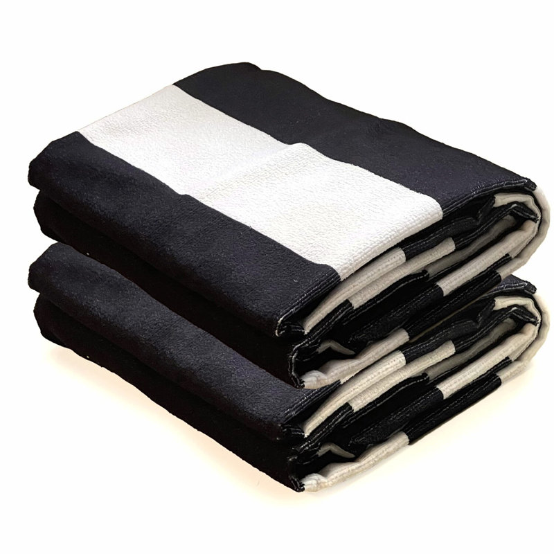 MaxiStripe Microfiber Beach Towel - Oversize 40x70 Inch, Beach Towel - 2 Pack, Black
