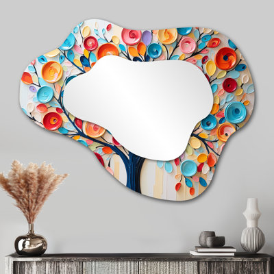Colourful Abstract Tree I - Irregular Tree African Assymetrical Traditional Unique Wall Mirror
