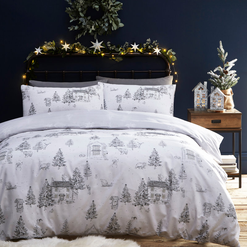 Midwinter Toile Cotton Blend No Pattern Duvet Cover Set with Pillowcases, 260 x 220cm Duvet Cover + 2 Standard Pillowcases