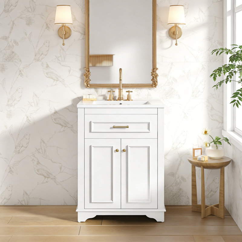 24" Bathroom Vanity with Integrated Ceramic Sink, White