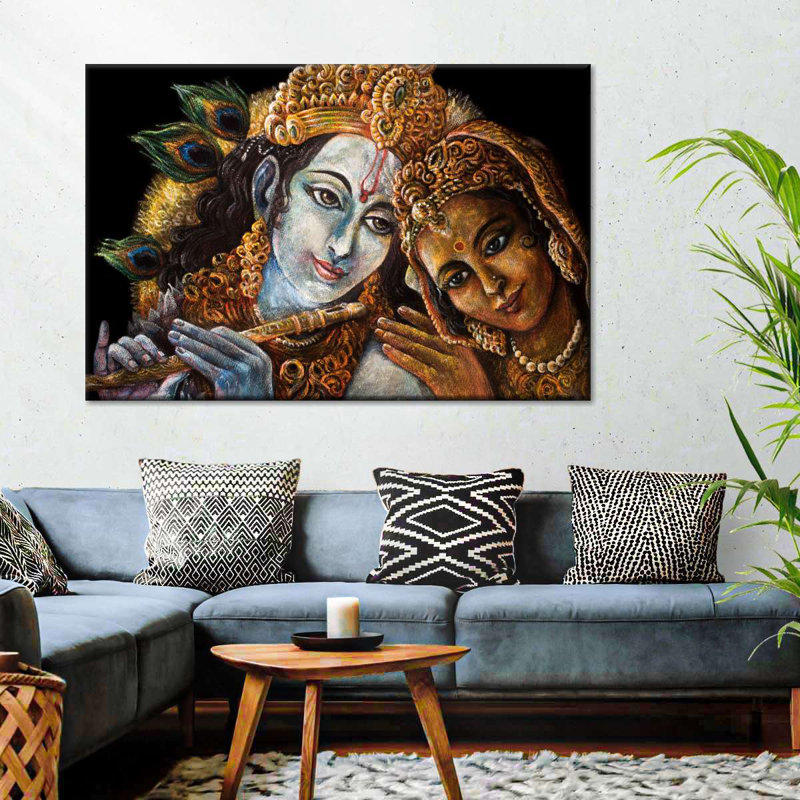 Magnifique Radha Krishna sur toile, H 51 po x l 34 po x P 1,25 po