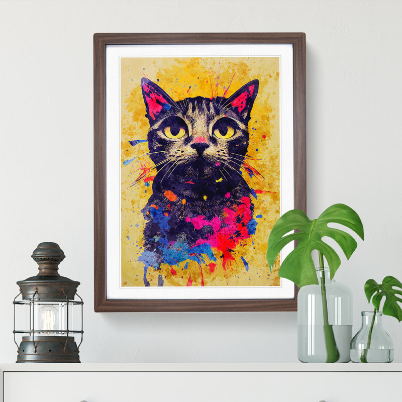 Catt Splash No.1 - Single Picture Frame Print, 64cm H x 46cm W x 2cm D, Walnut