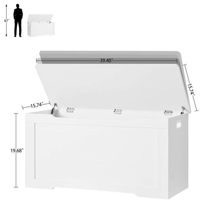 Storage Chest With 2 Safety Hinges, Storage Trunk, Lift Top Storage Bench, Toy Chest, Toy Box For Bedroom, White