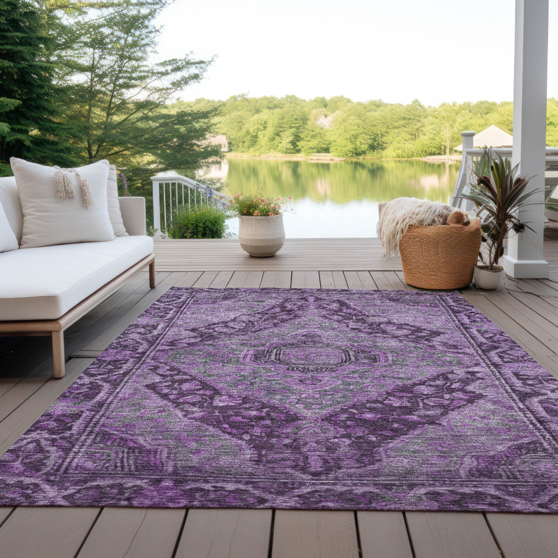 Machine Washable Indoor/Outdoor Xhevrie Eggplant Rug, Rectangle 2'6" x 3'10"