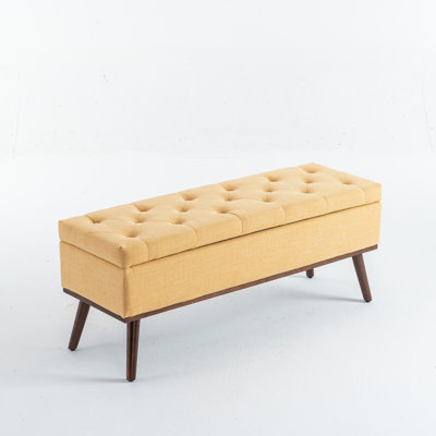 Delmy Mid Century Modern Storage Bench with Wood Base Tufted Ottoman