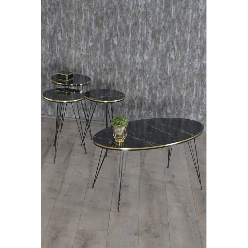 Tana Living Room Table Set, Black Marble