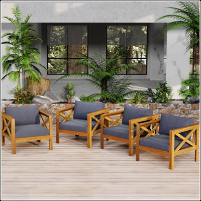 Ensemble de fauteuils club d'extérieur en bois d'acacia avec coussins résistants aux intempéries, pour le confort du patio et du jardin