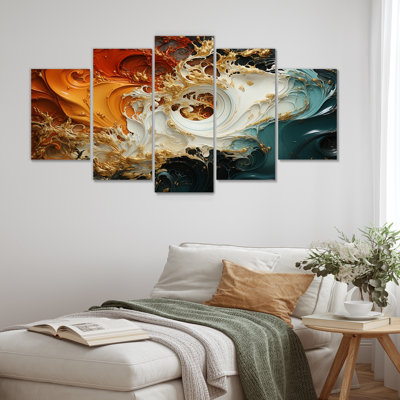 Encre blanche blanche et orange, tempête I - ensemble de décorations murales multiples de peinture abstraite