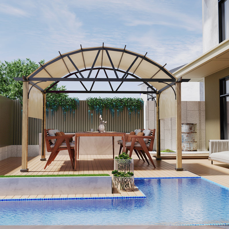 Happatio Aluminum Pergola with Canopy, 12 ft. W x 12 ft. D