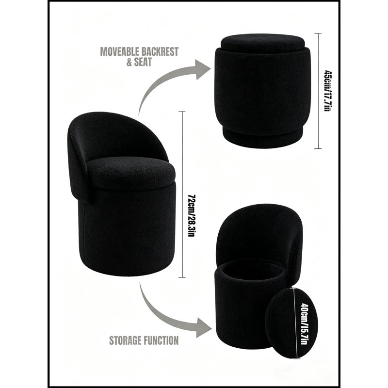 Fauteuil demi-tonneau avec rangement à plateau rabattable, Black