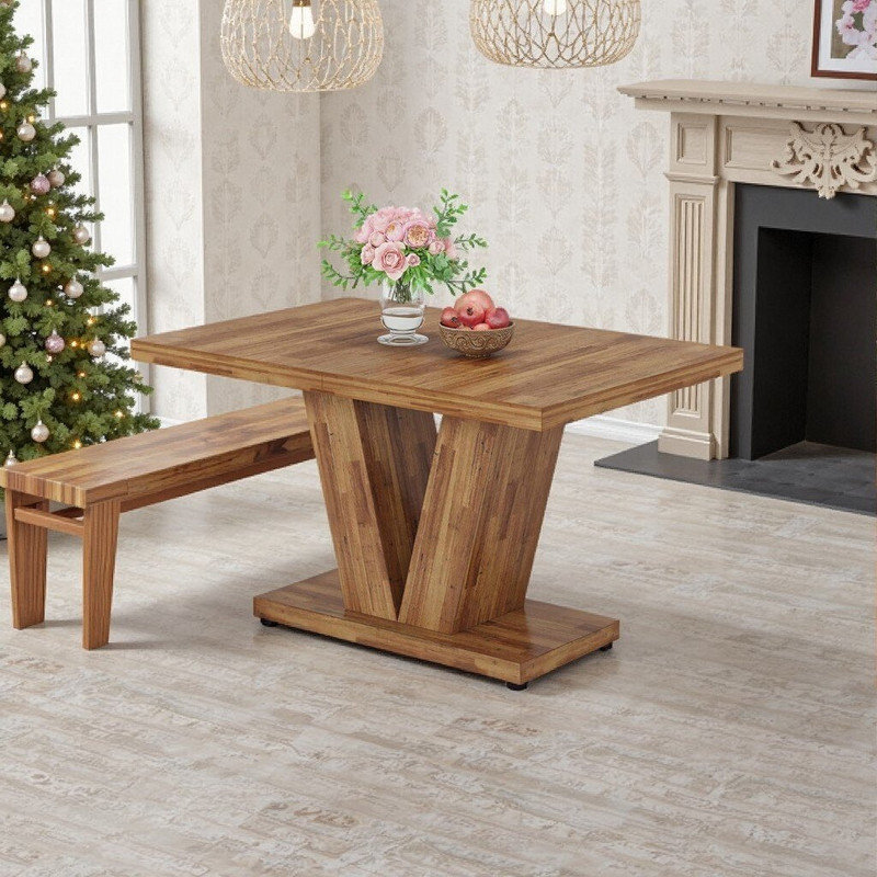 Table de salle à manger à piédestal de 47,24 pouces pour 4-6, table de cuisine en bois d'ingénierie avec base robuste
