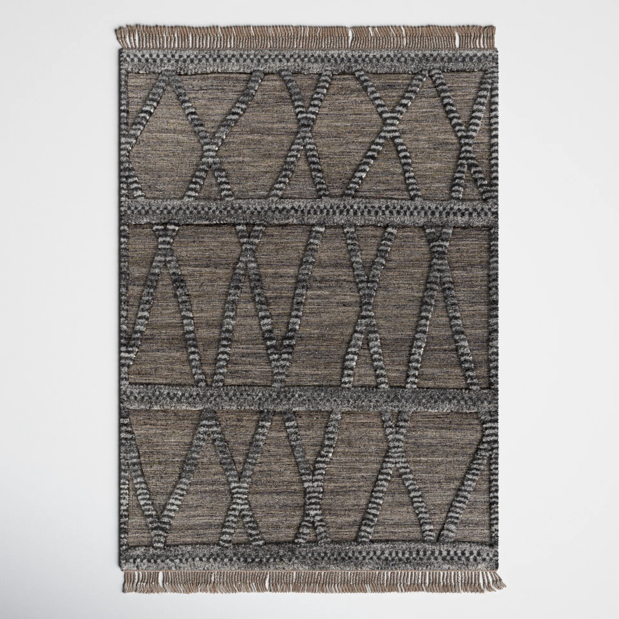 Leanna Hand-Knotted Wool Brown/Grey/Blue/Black Area Rug, Rectangle 5' x 7'6"