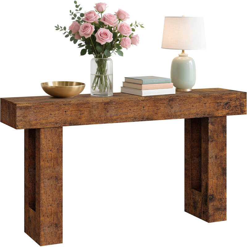 63" Farmhouse Console Table, Long Sofa Table Behind Couch, Wooden Entryway Table, Brown