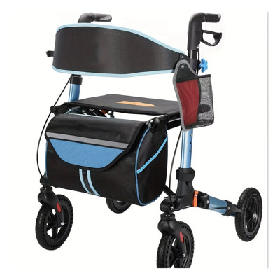 Lightweight Foldable Rollator Walker for Seniors - All Terrain Aluminum Rolling Walker with 8-inch Wheels, Comfortable Seat and Backrest, Adjustable Height Handles, Blue
