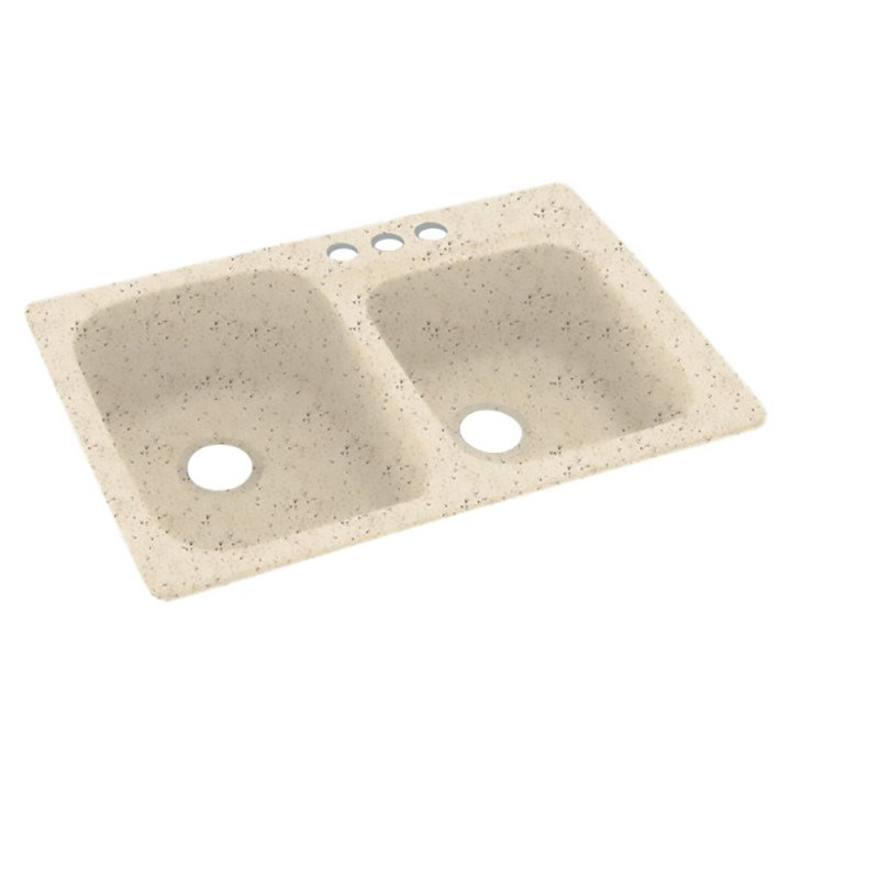 Swan 22'' W Double Bowl Solid Surface Dual Mount Kitchen Sink, 3 Hole, Tahiti Desert