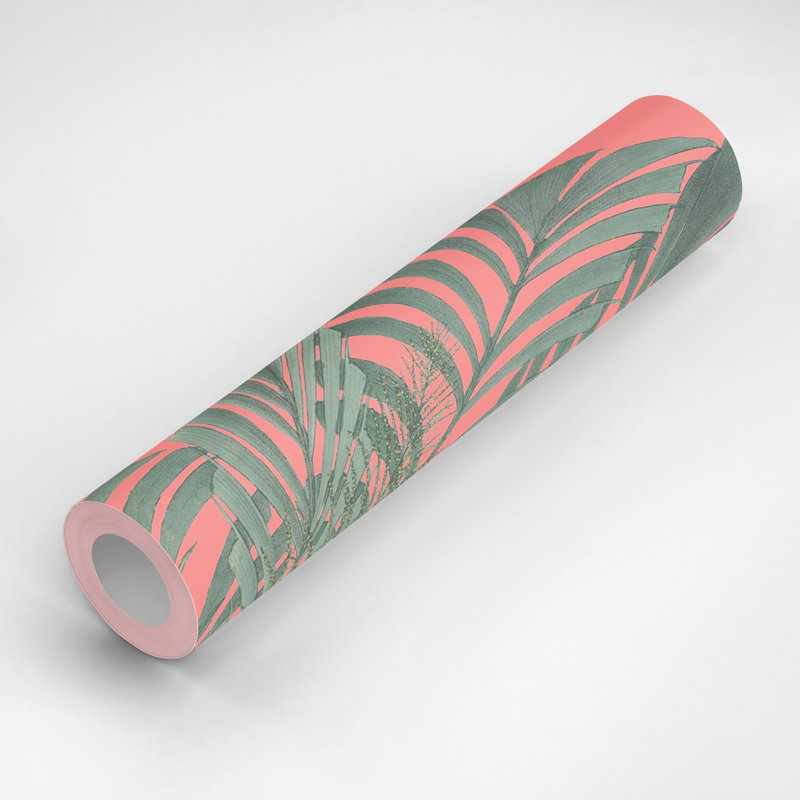 Rouleau de papier peint autocollant L 18 pi x l 24 po Floating Palms, Corail / vert