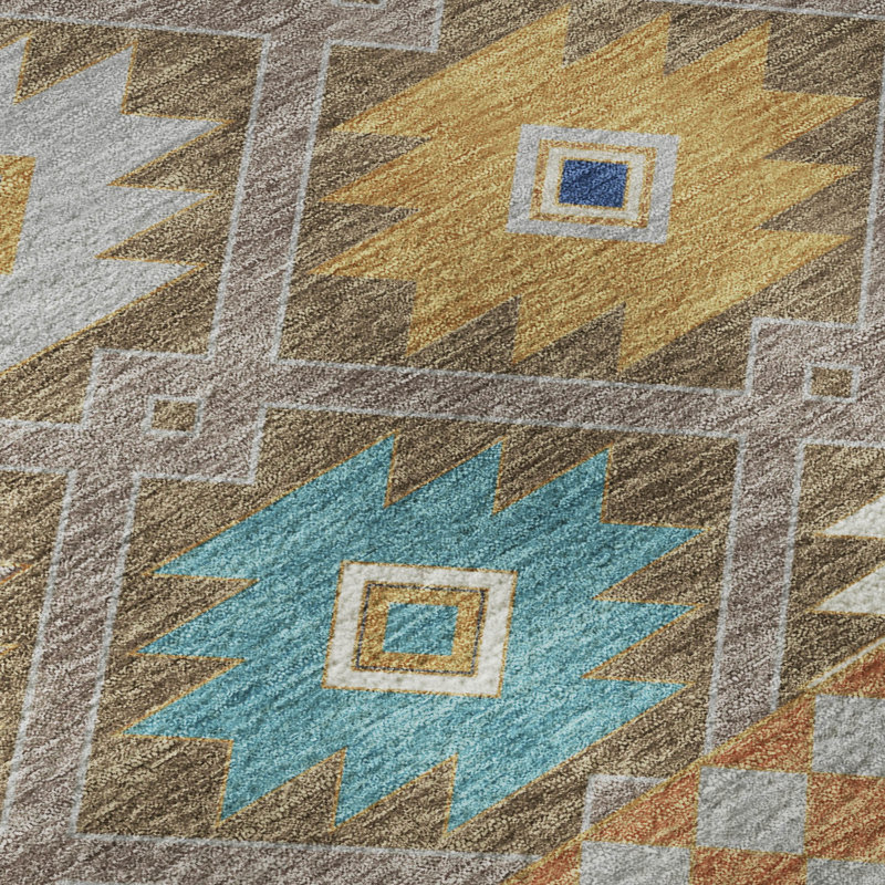 Tapis de qualité supérieure lavable à la machine Villers Southwest, Brown, 8' x 10'
