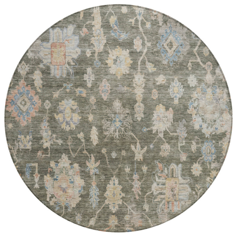 Machine Washable Indoor/Outdoor Francky ACN2355 Traditional Rug, Round 8'