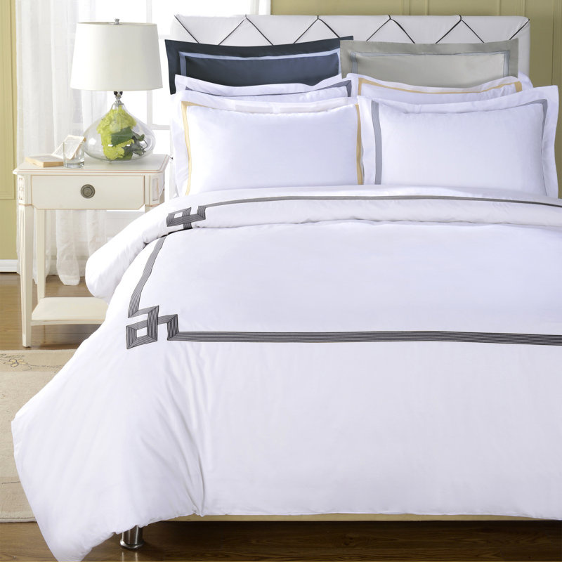 Navy Blue Cotton Embroidered King/California King Duvet Cover Set