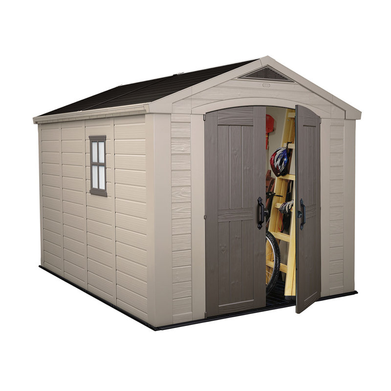 Keter Factor 8x11 ft. Durable Resin Outdoor Storage Shed With Floor and Double Doors for Garden Patio Furniture and Tools