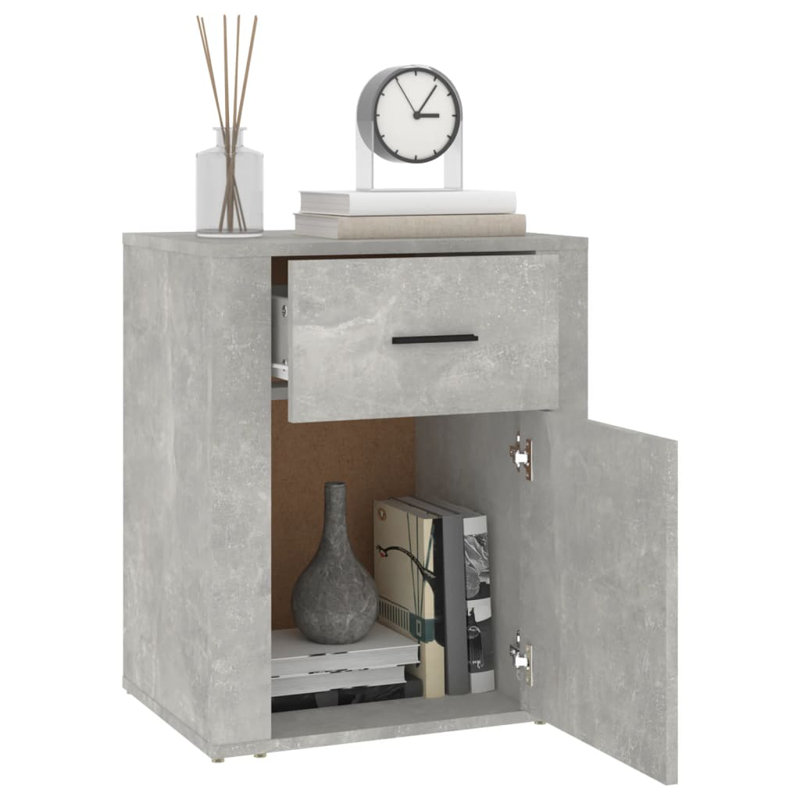 Karinn 50cm W Manufactured Wood Bedside Table, Concrete Grey