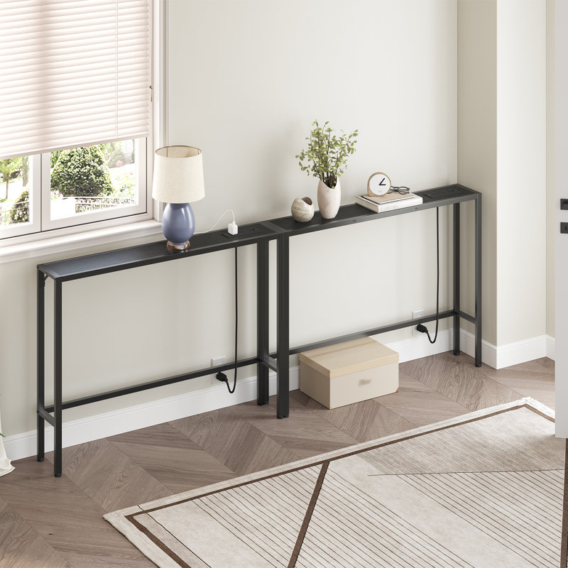 78.7" Console Table With Charging Station Skinny Behind Couch Table, Matte Black